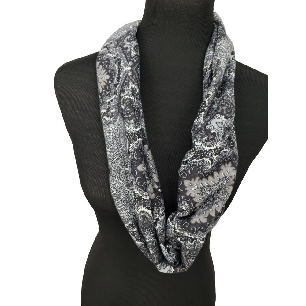 Notations Black Gray Paisley Women's Infinity Scarf